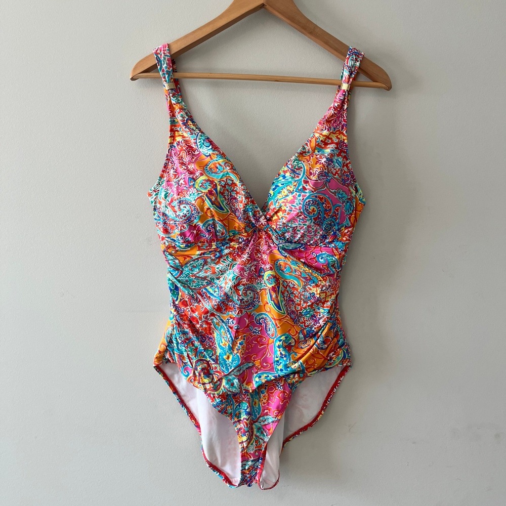 Lauren Ralph Lauren Paisley One Piece Swimsuit Boho Multicolor 12 Ruched Slim